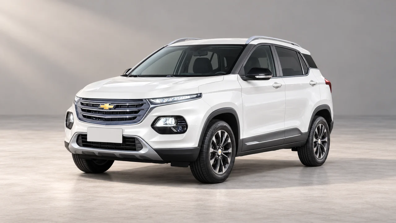 AI-generated illustration of a white Chevrolet Groove 2025 SUV, front three-quarter view