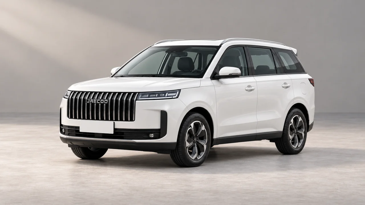 AI-generated illustration of a white JAECOO J5 2026 SUV, front three-quarter view